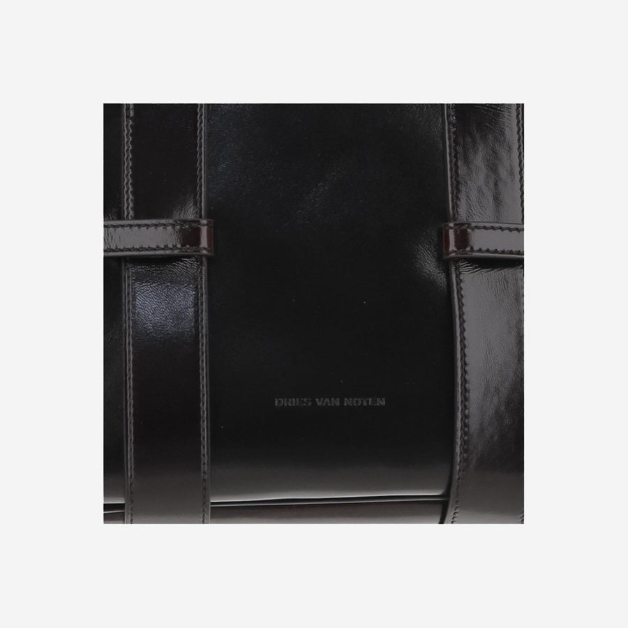 Shoulder Bag Glossy Leather Dark Brown