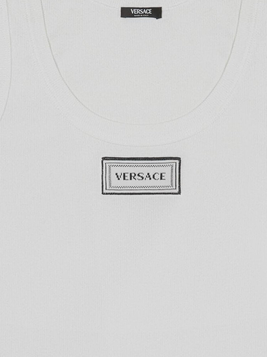 Stretch Cotton Tank Top With Logo White