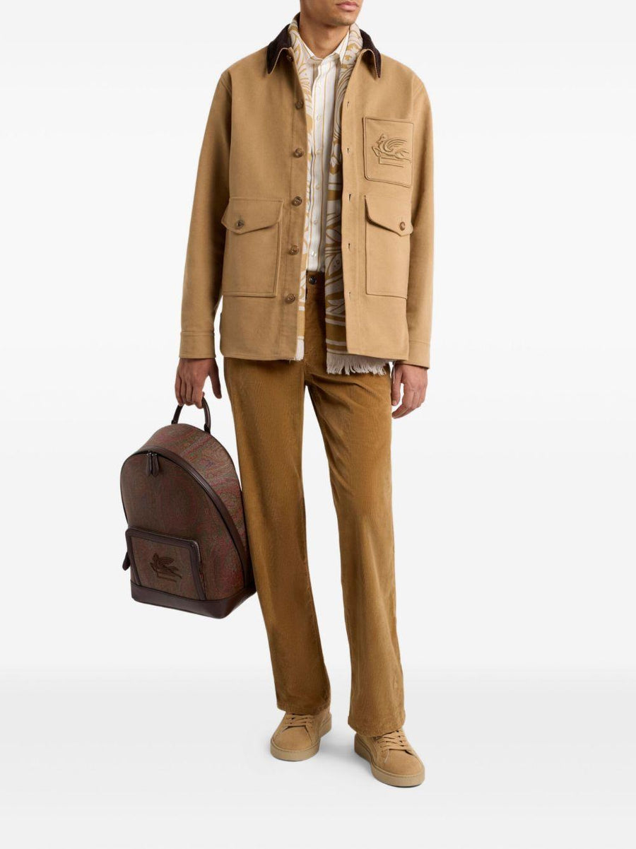 Beige Corduroy-Collar Jacket Cotton