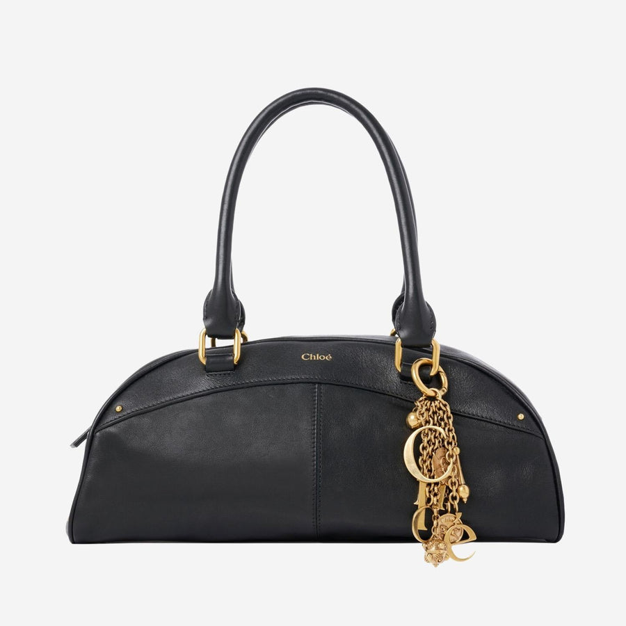 Leather Bowling Bag Black Handbags