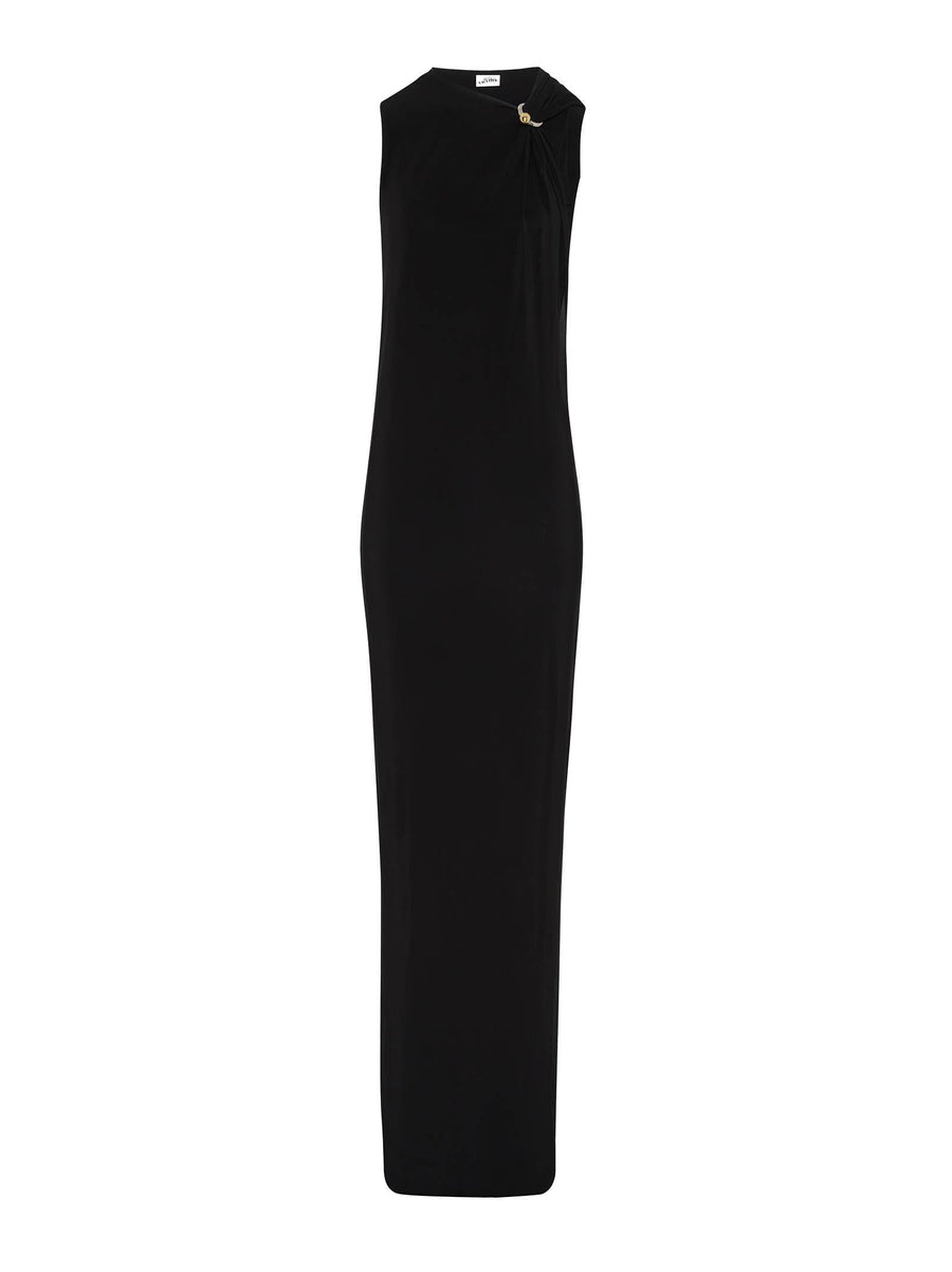 Long Dress Asymmetric Neckline Black Viscose