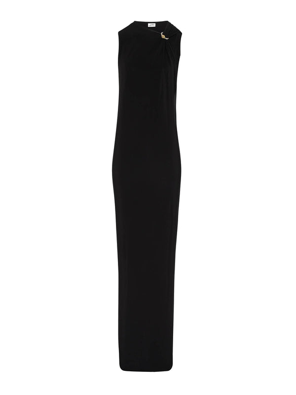 Long Dress Asymmetric Neckline Black Viscose