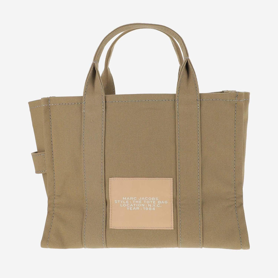 Medium Tote Bag With Logo Print Beige Cotton Handbags