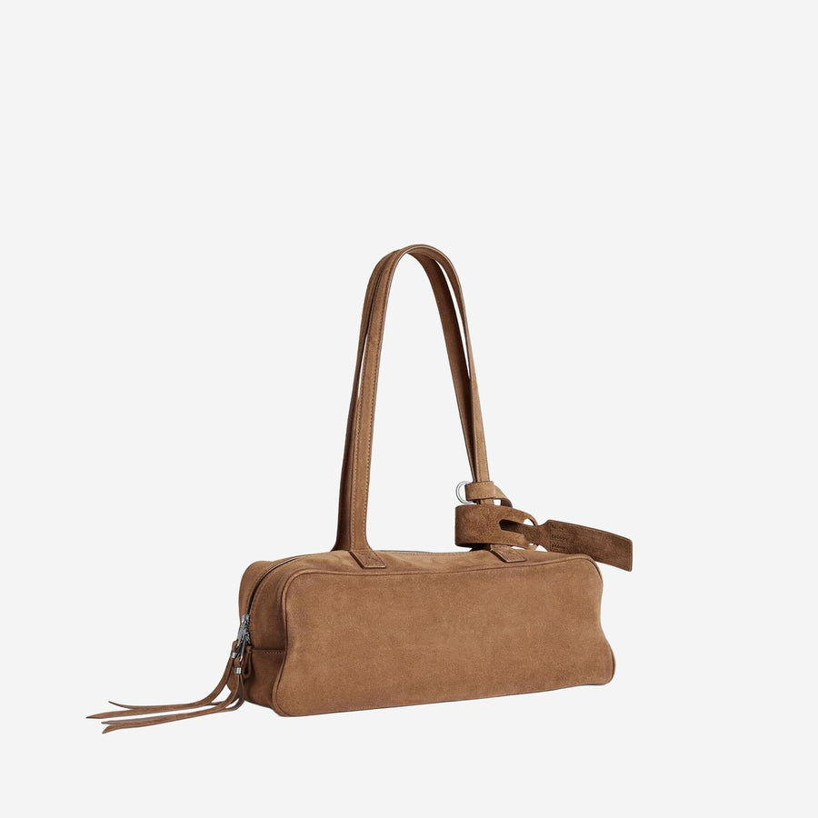 Bowling Bag Carrie Small Light Brown Suede Domesticated Calf Leather Shoulder