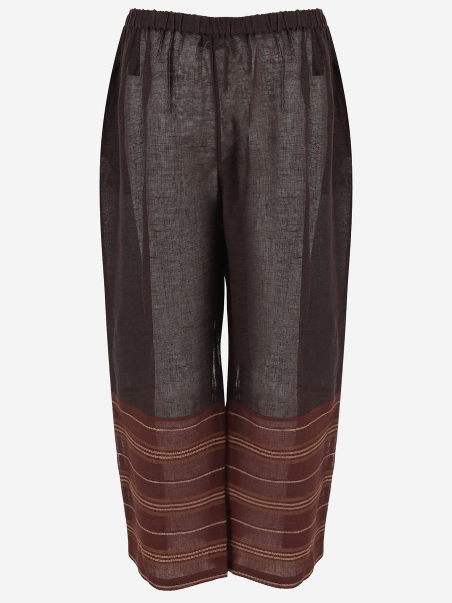 Linen Trousers With Contrasting Details Brown