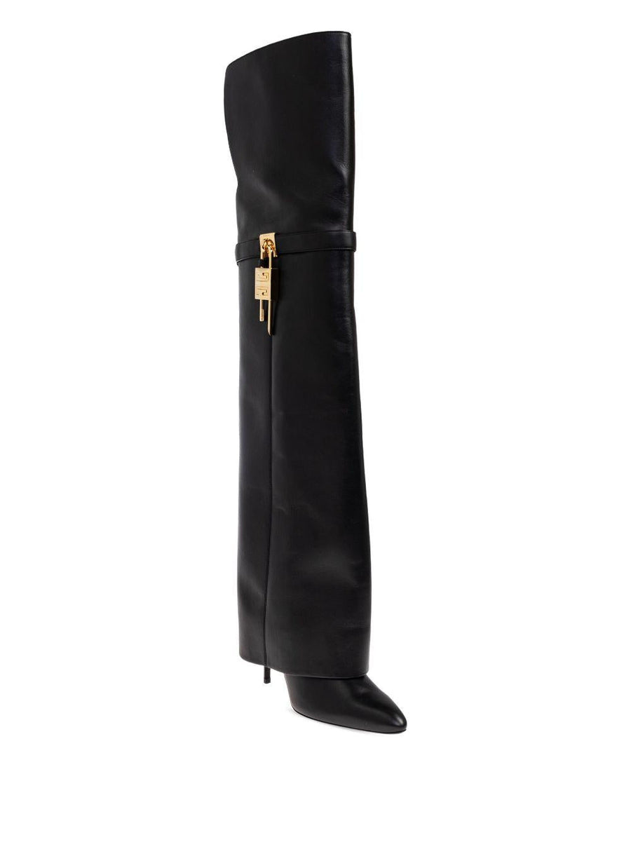 Boots Shark Lock Stiletto Black Calf Leather