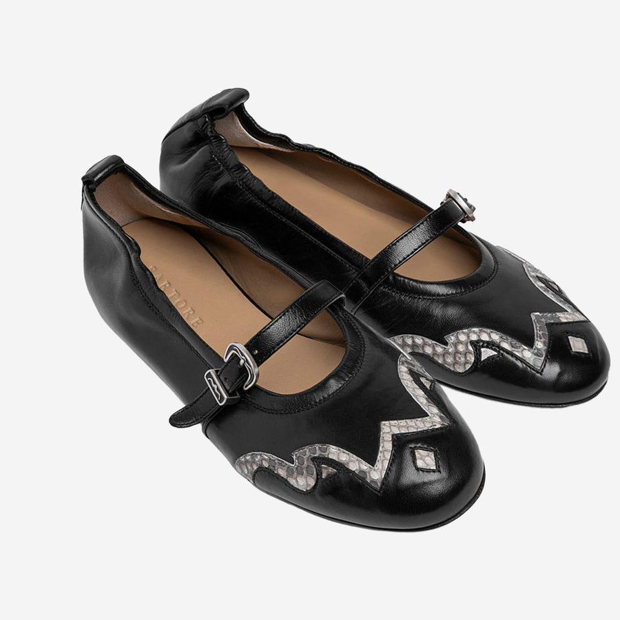 Ballerina Flats Leather And Python Black
