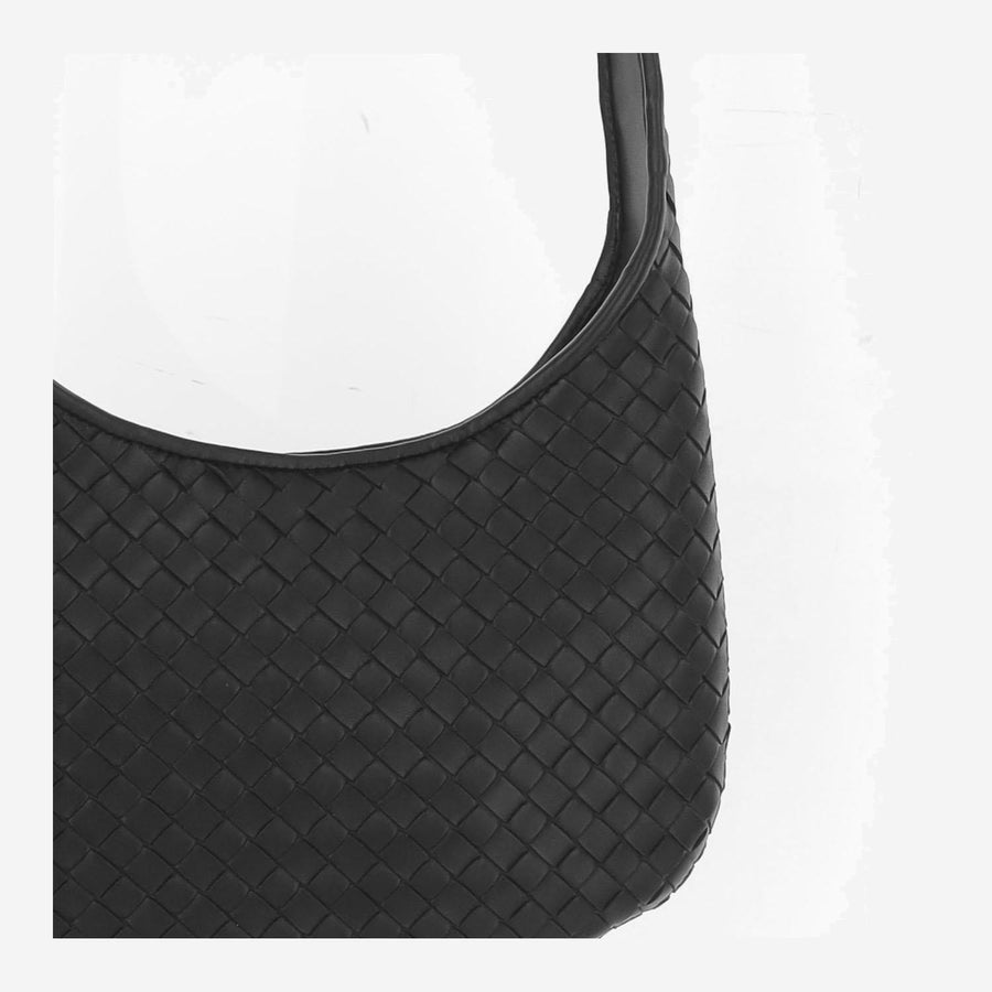 Veneto Leather Shoulder Bag Black Lambskin