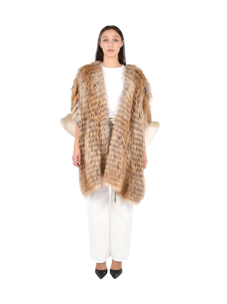 Gilet With Faux Fur Front Cream Virgin Wool Waistcoats & Gilets