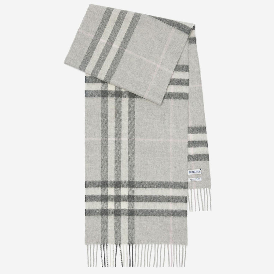 Cashmere Scarf With Check Pattern Light Gray
