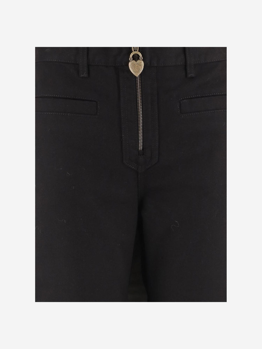 Cotton Trousers With Front Zip Black