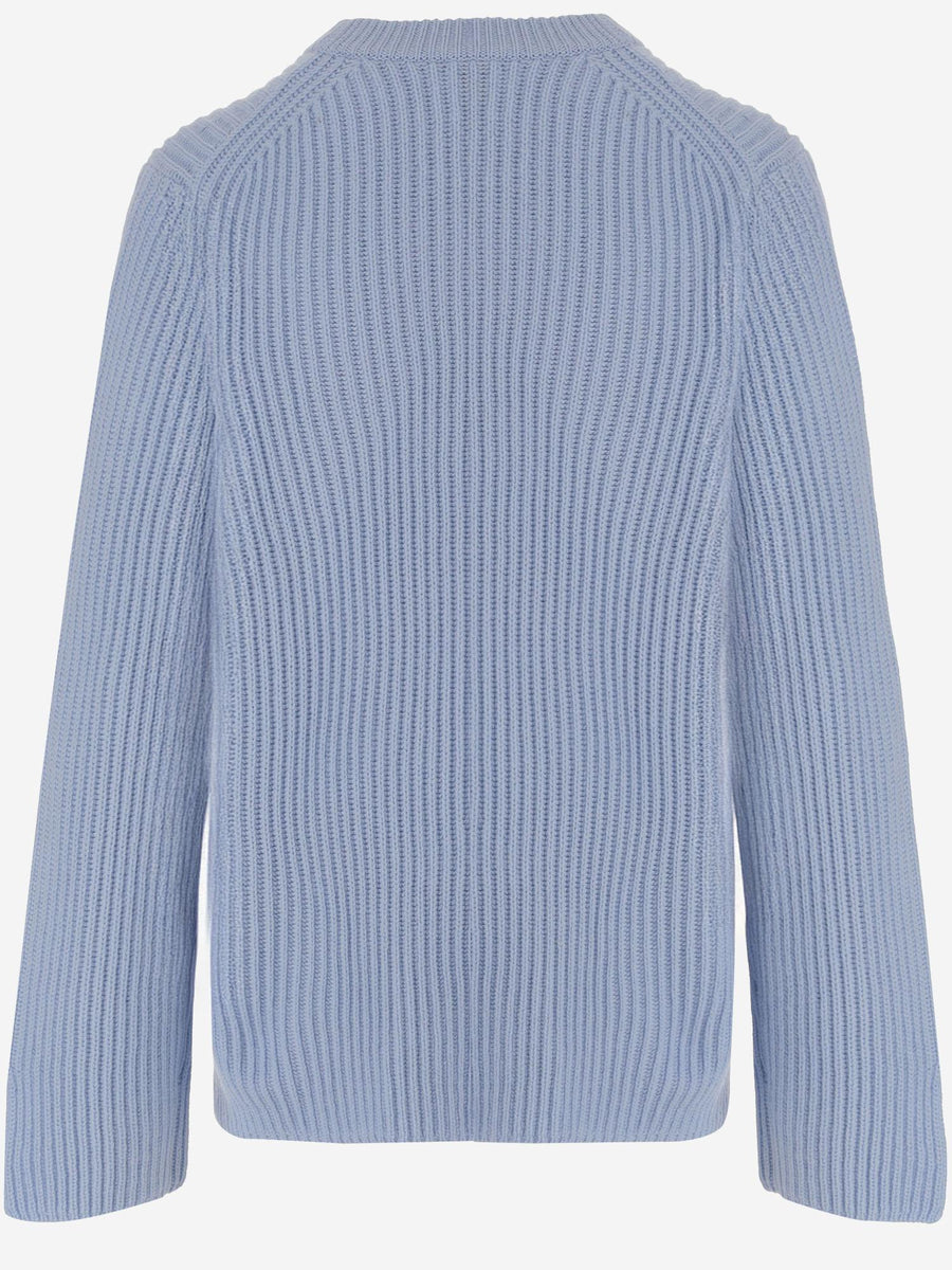 Wool And Cashmere Ribbed Sweater Light Blue Virgin