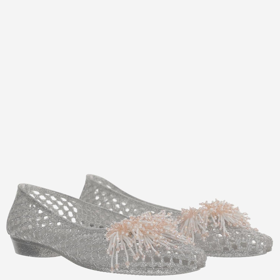 Transparent Ballerina Flats With Decoration Silver Polyvinyl Chloride