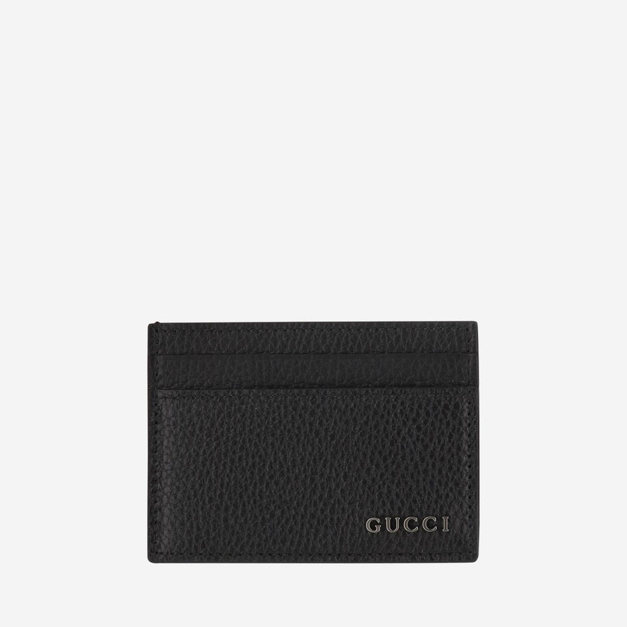 Leather Card Holder With Logo Black Wallets & Cardholders
