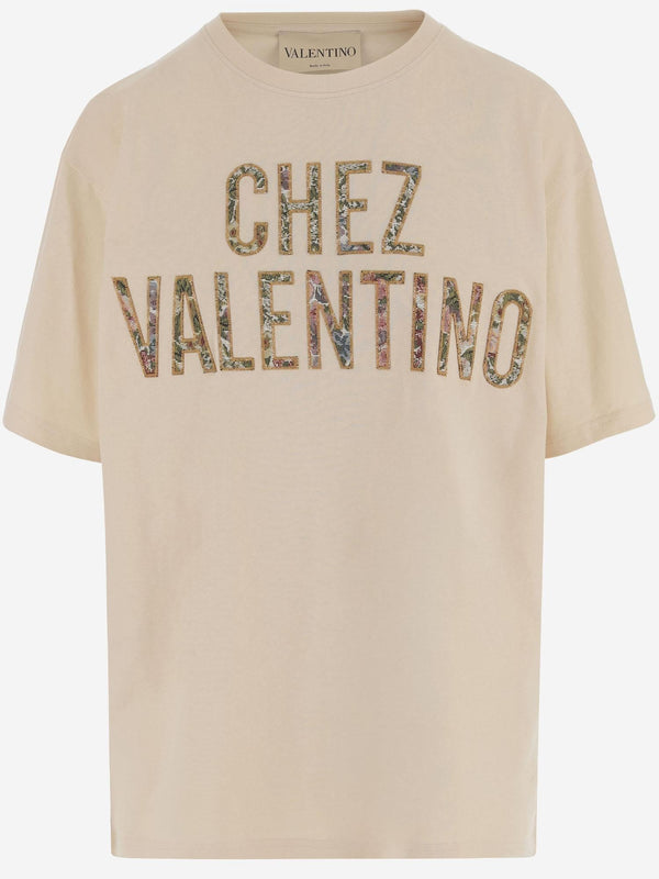 Cotton T-Shirt With Logo Cream T-shirts & Jerseys
