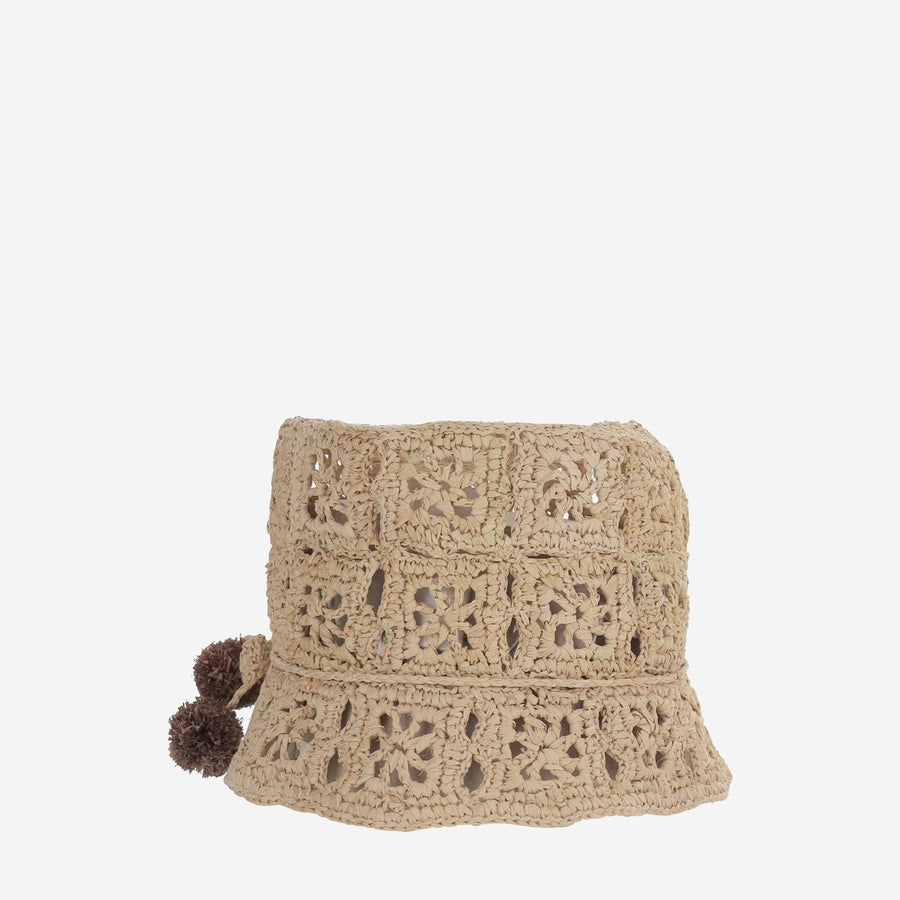 Hat With Perforated Pattern Beige Raffia