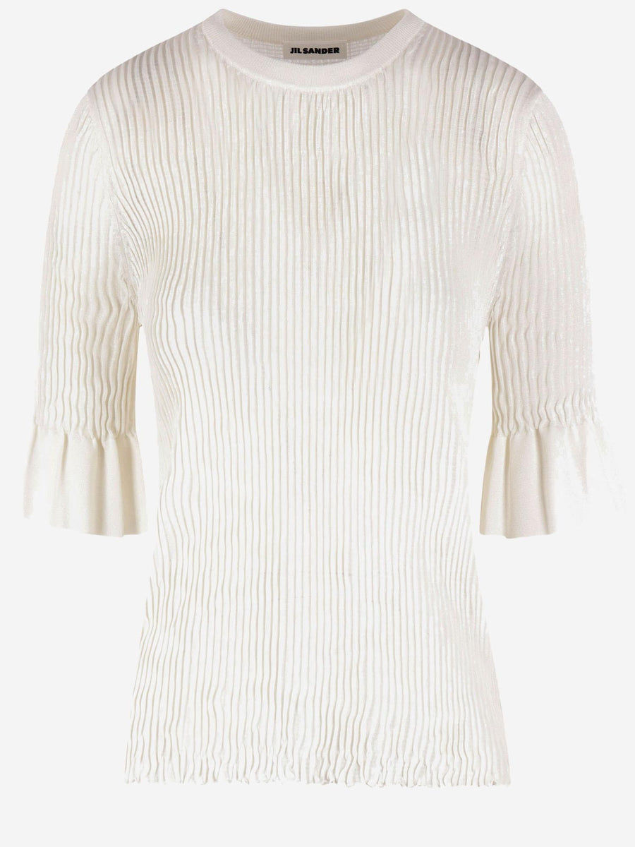 Viscose Blend T-Shirt With Ruffled Sleeves White T-shirts & Jerseys