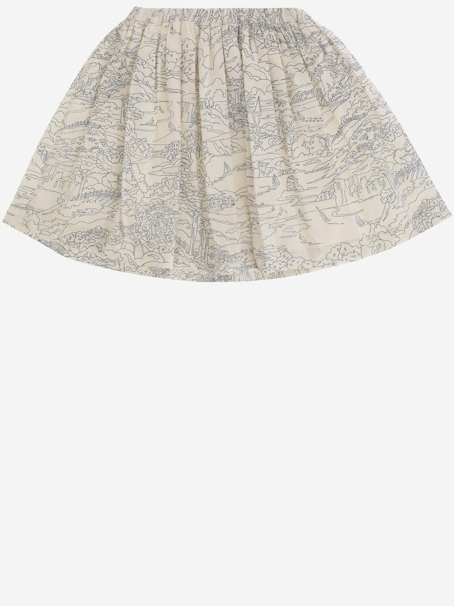 Cotton Skirt With Illustrated Print