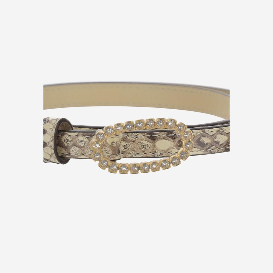 Python Leather Belt With Crystals
