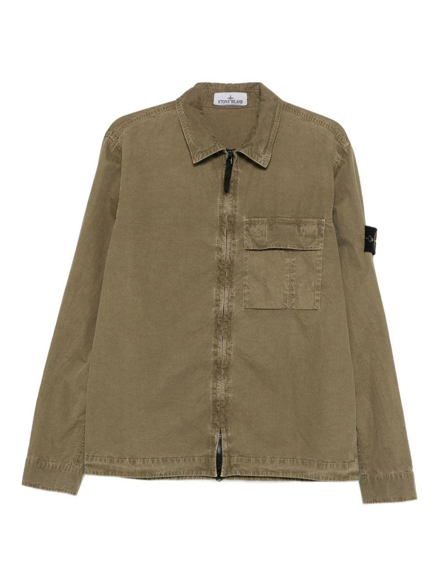 Shirt With Double-Zip Closure Military Green Cotton