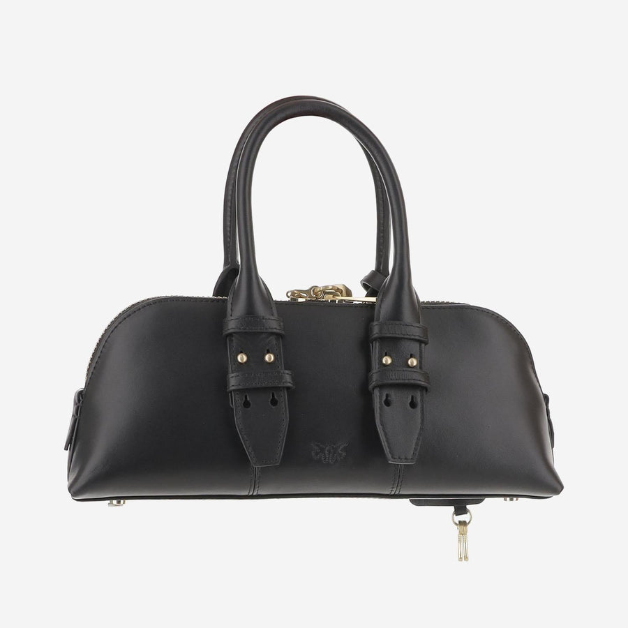 Horizontal Leather Bowling Bag Black Handbags
