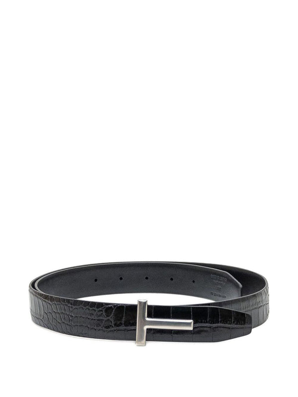 Leather Belt T-Buckle Black Calf