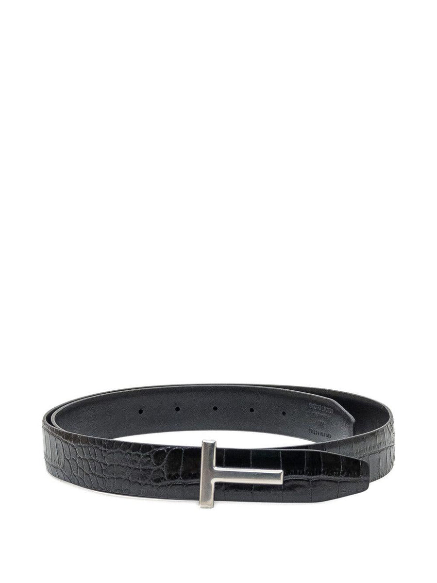 Leather Belt T-Buckle Black Calf