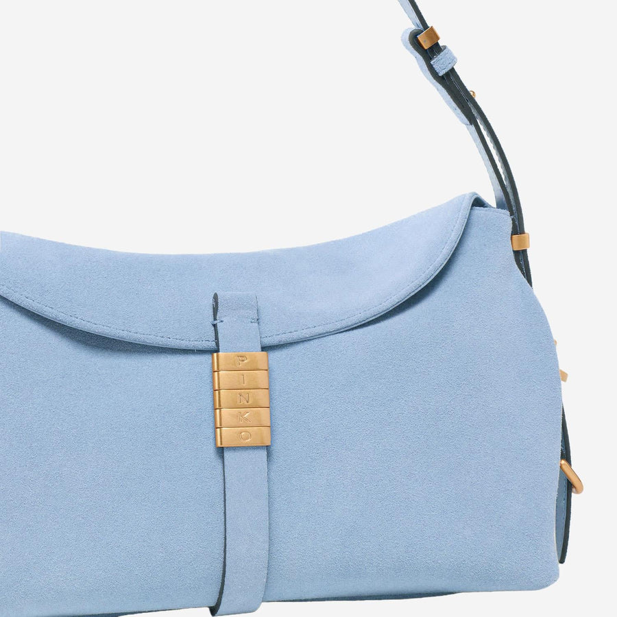 Saddle Bag Baguette Shoulder Light Blue Suede Leather