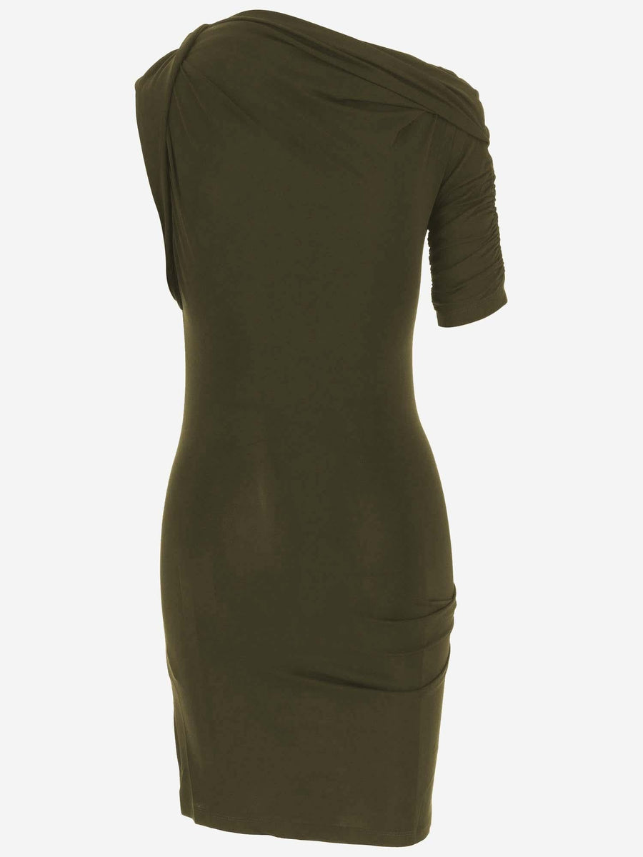 Draped Mini Dress Dark Khaki Cotton
