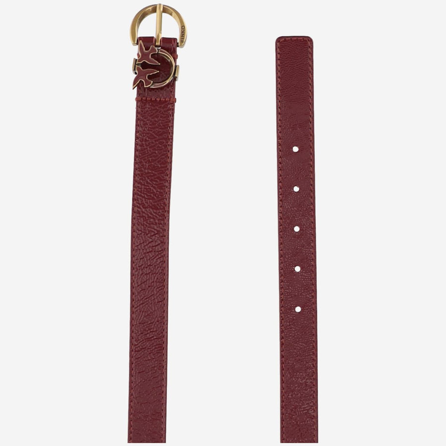 Leather Belt With Logo Dark Red