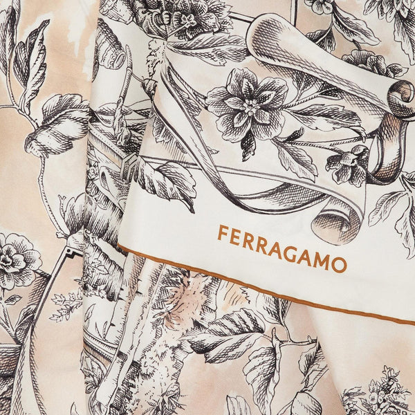 Silk Scarf Voyage Print Beige