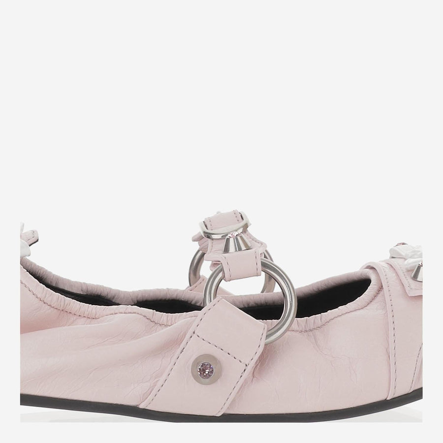 City Flat Leather Ballerina Flats With Bows Pink Lambskin