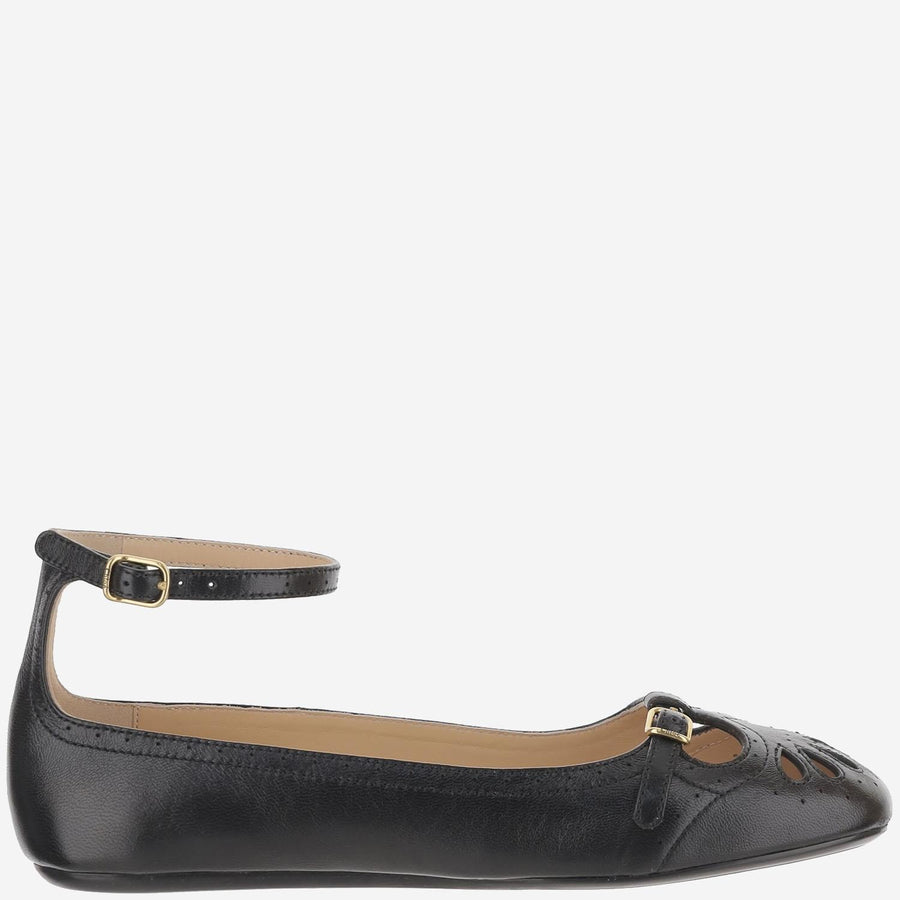 Mixed Leather Ballerina Flats Black