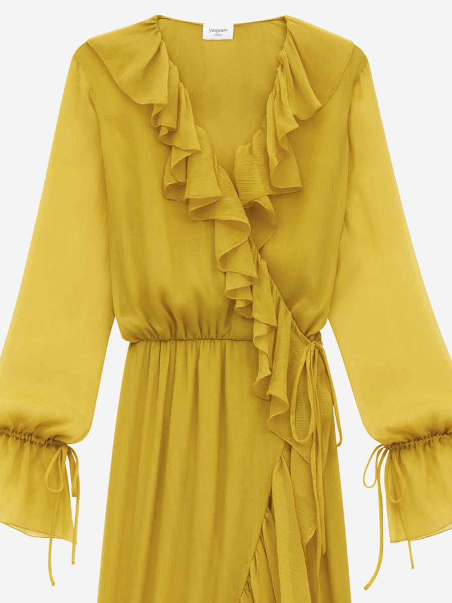 Dress, Silk Flounced, Yellow