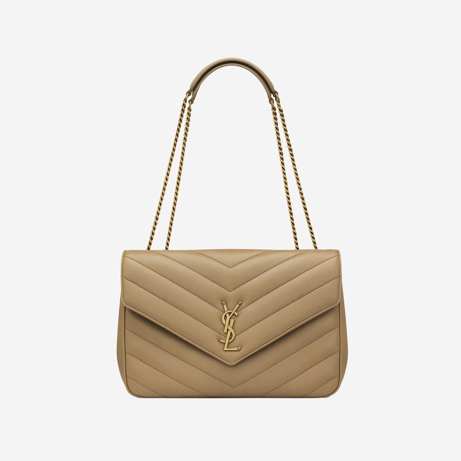 Large Quilted Lamb Leather Bag Beige Shoulder