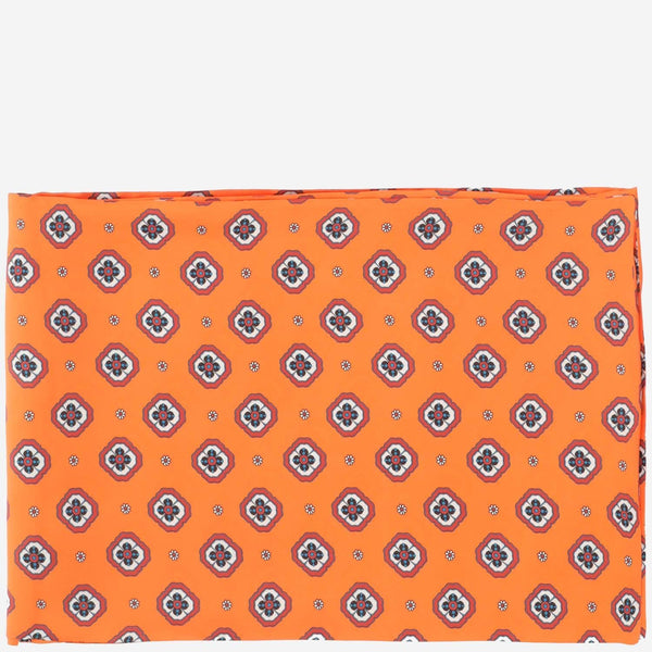 Floral Pattern Silk Foulard Orange Scarf