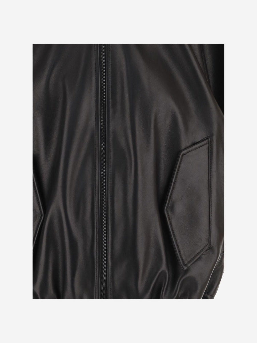 Sleeveless Leather Bomber Jacket Black