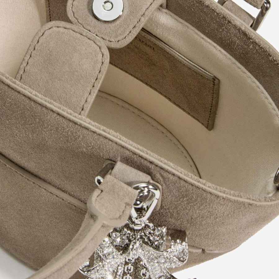 Suede Leather Bag With Pendants Gray (outer) Shoulder