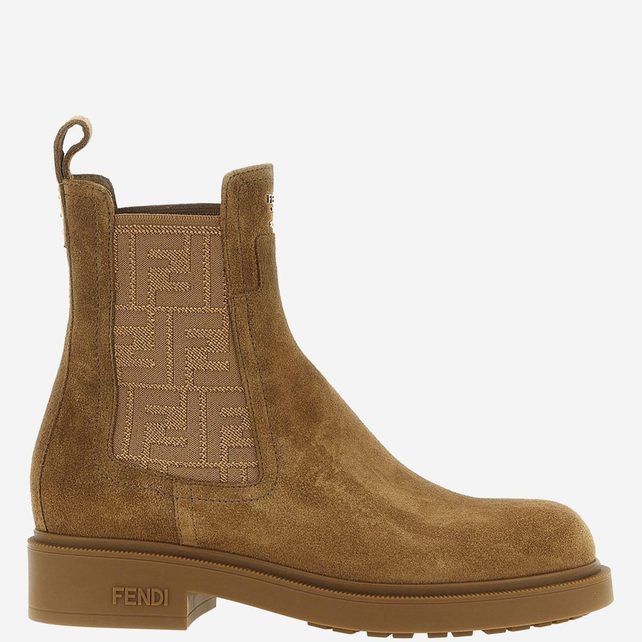 Suede Leather Ankle Boots Beige