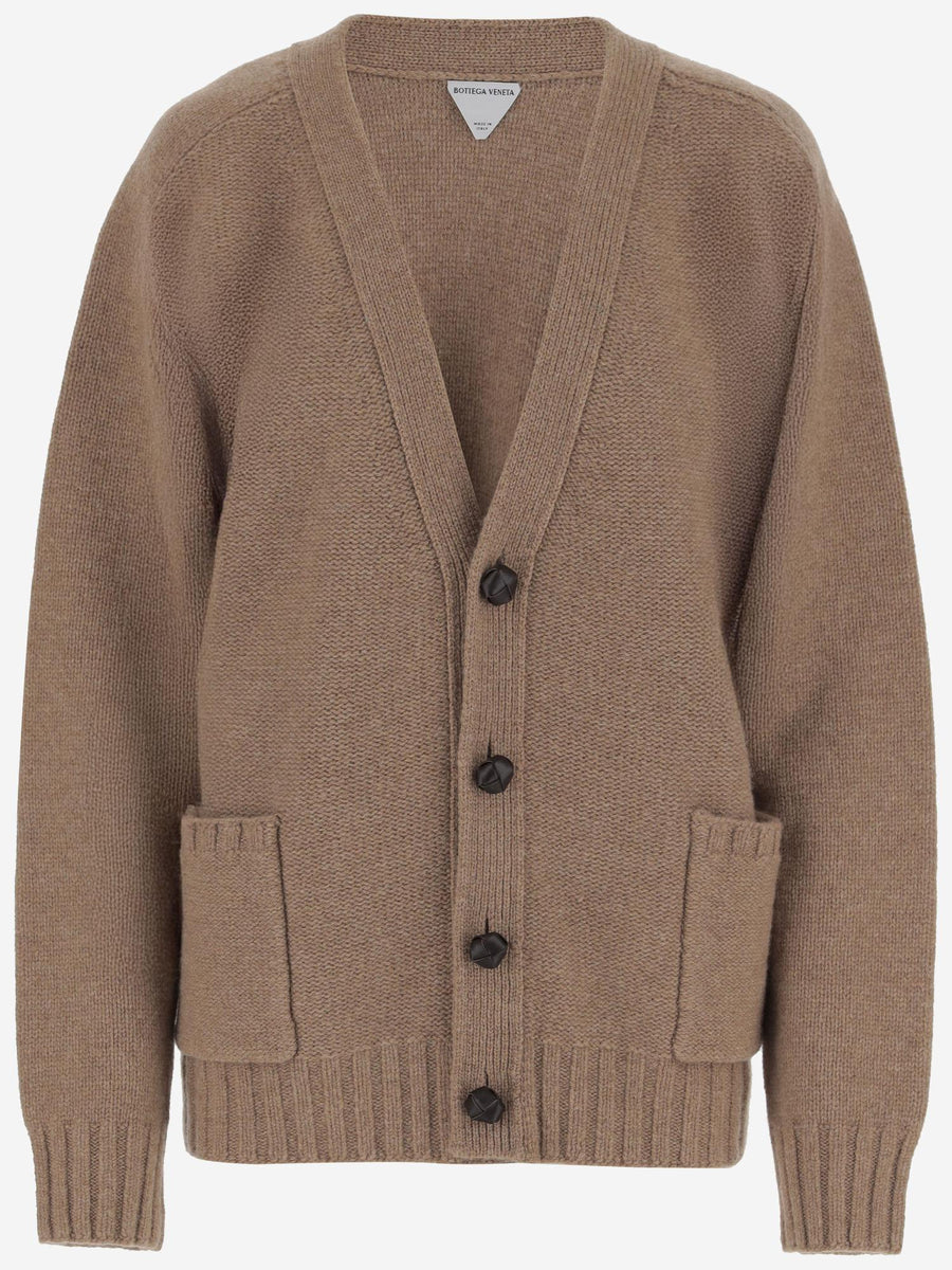 Wool Cardigan With V-Neck Design Brown