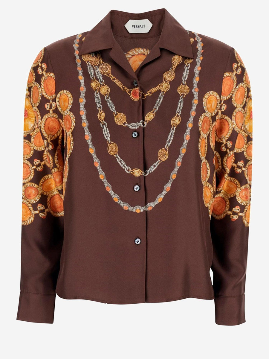 Shirt Printed Silk Brown Knitwear