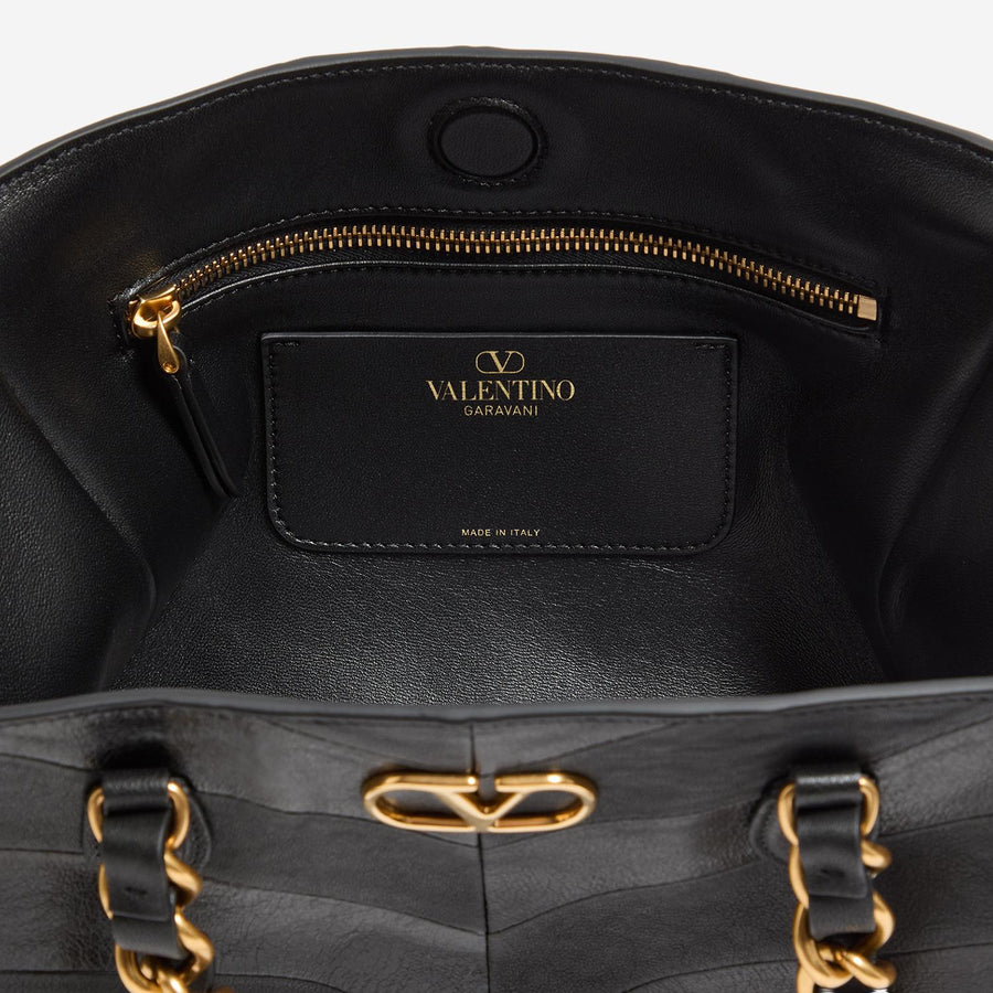 Leather Bag With Chevron Pattern Black Shoulder