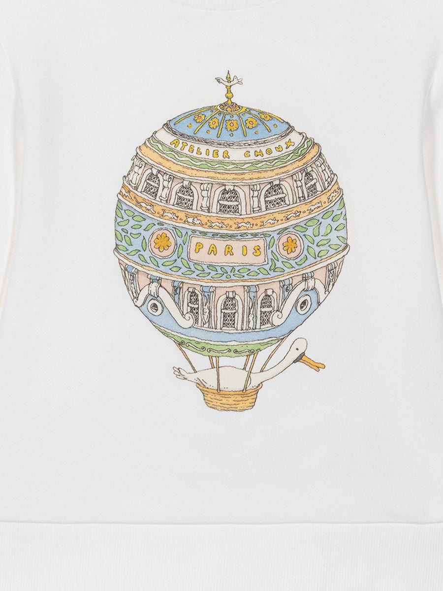 Hot Air Balloon Knit Sweater White Cotton