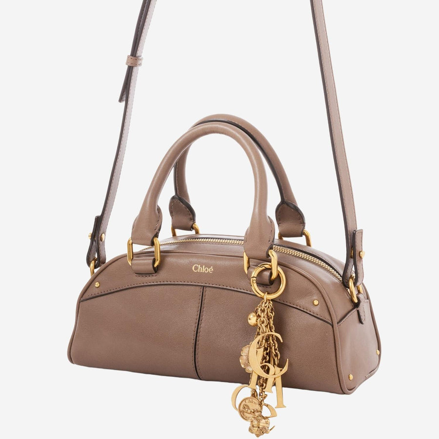 Small Bowling Bag Soft Leather Beige Handbags