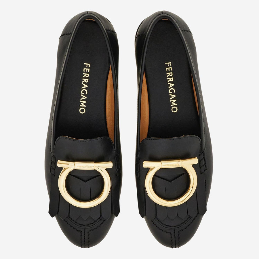Silvy Loafers With Leather Fringe Detail Black Goat