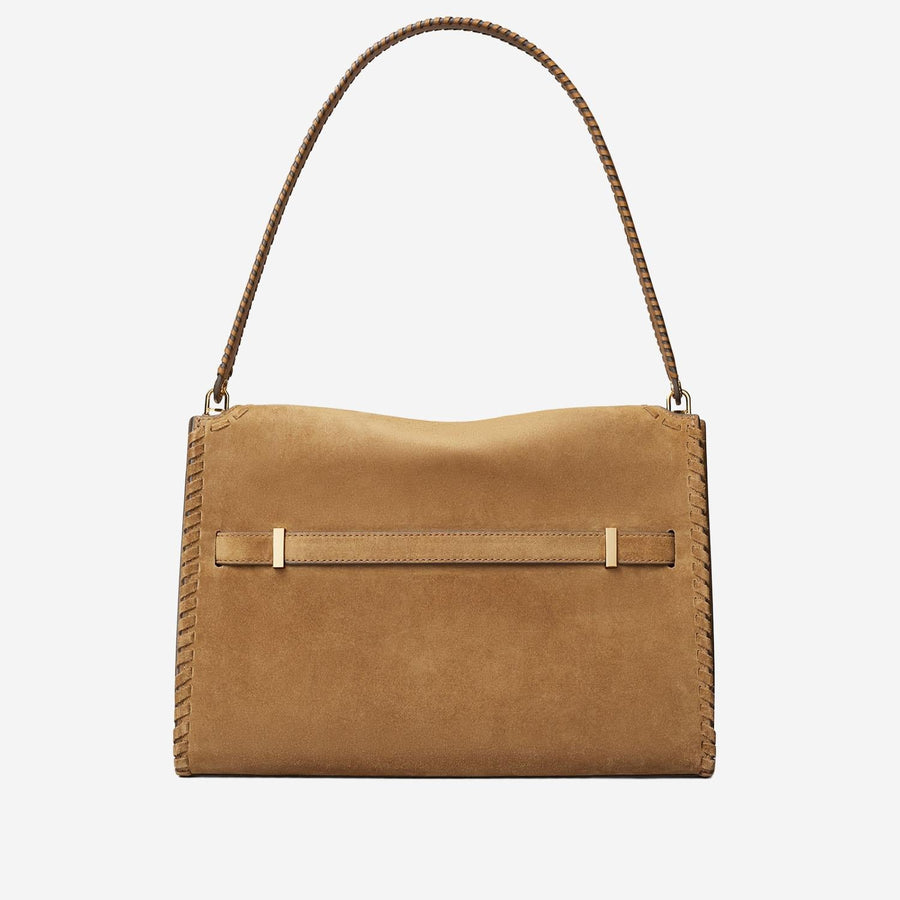 Large Suede Bag With Top Handle Light Brown Leather Shoulder