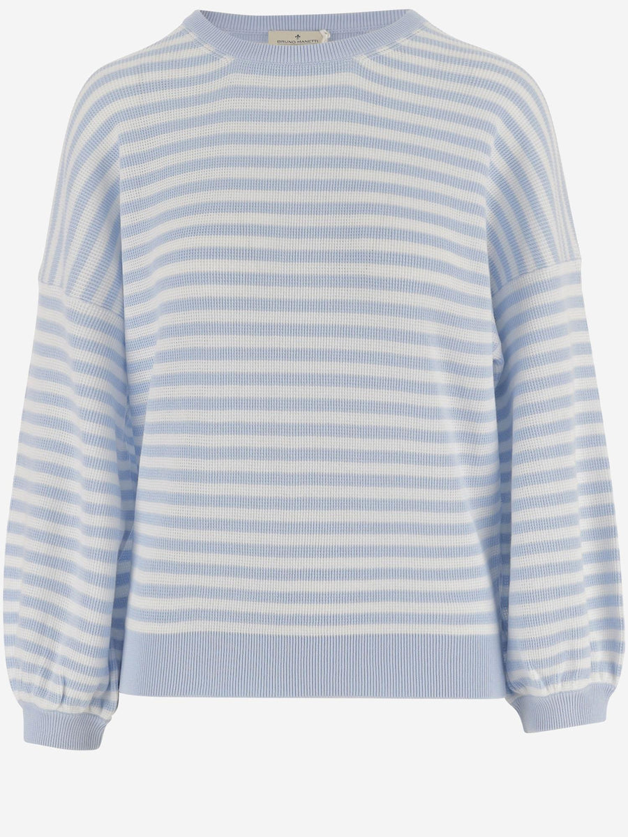 Knit Striped Cotton Light Blue Knitwear