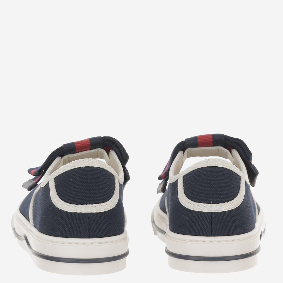 Sneakers With Web Ribbon Navy Fabric
