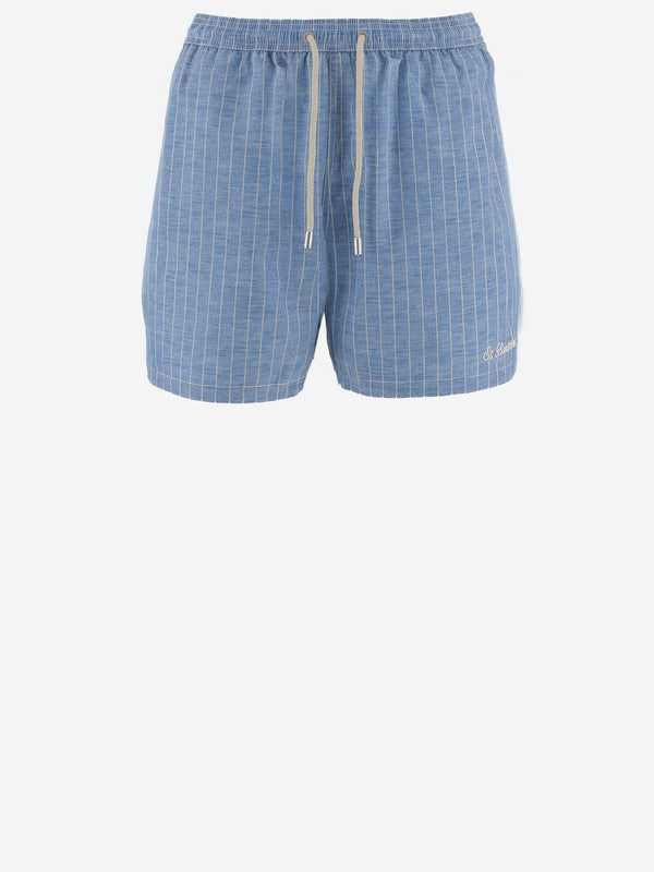 Swim Shorts Striped Light Blue Polyester Beachwear