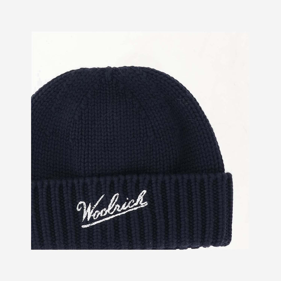 Wool Beanie With Logo Navy Virgin Hat